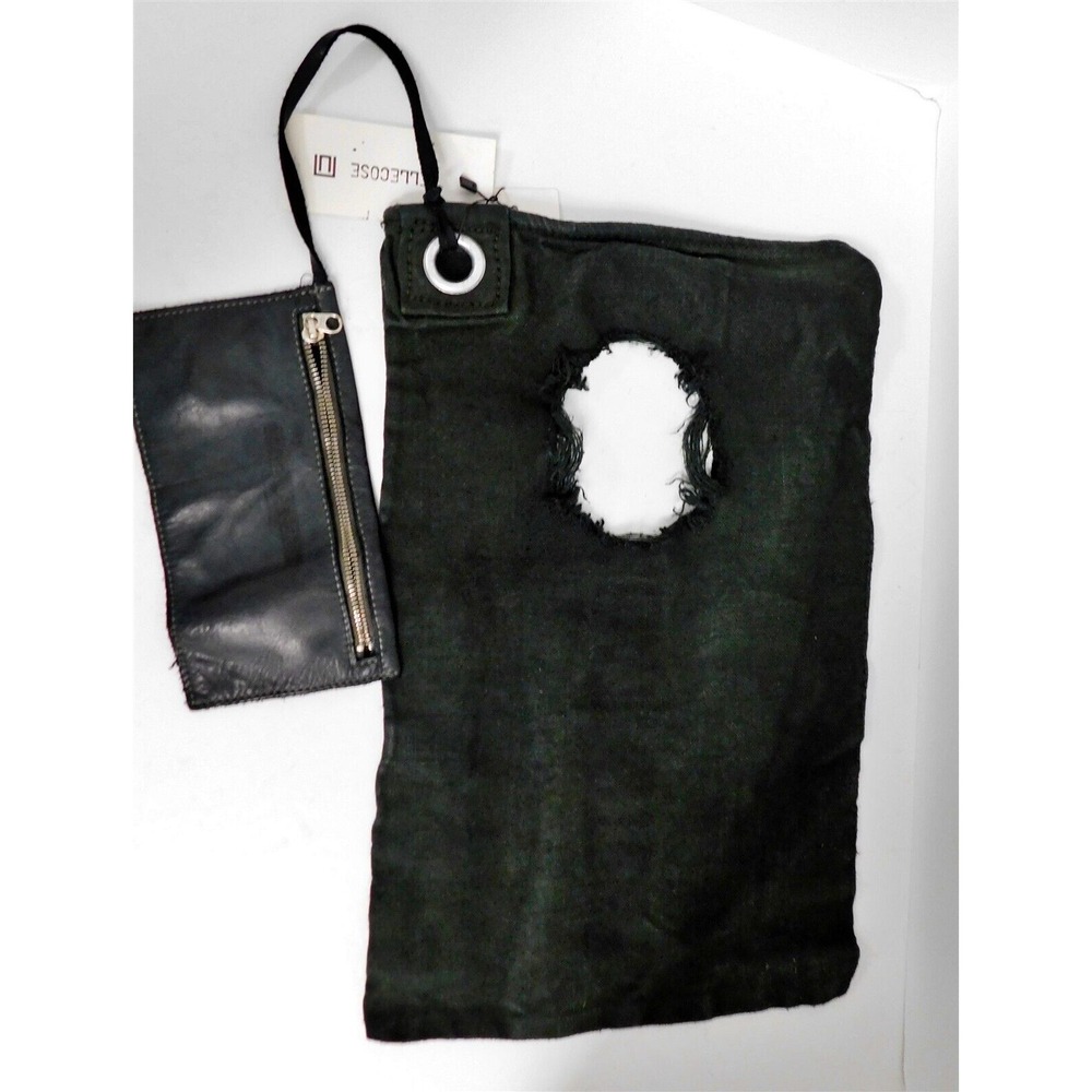 New Delle Cose Black Posta Shopper Canvas‎ Tote with Leather Pouch Bag